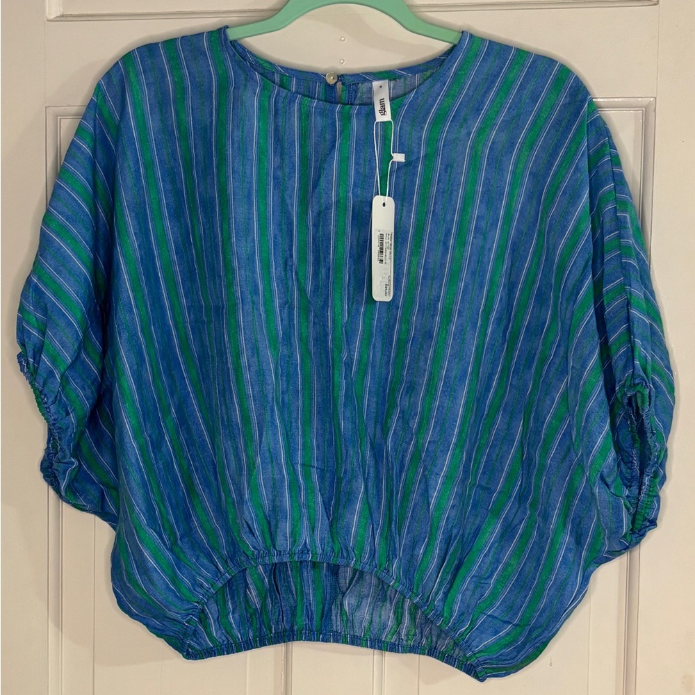 NWT Glam Vibrant Blue and Green Striped Blouse